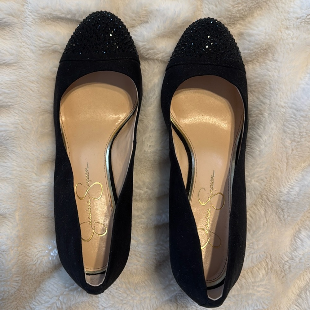 Jessica Simpson black velour wedges size 7.5